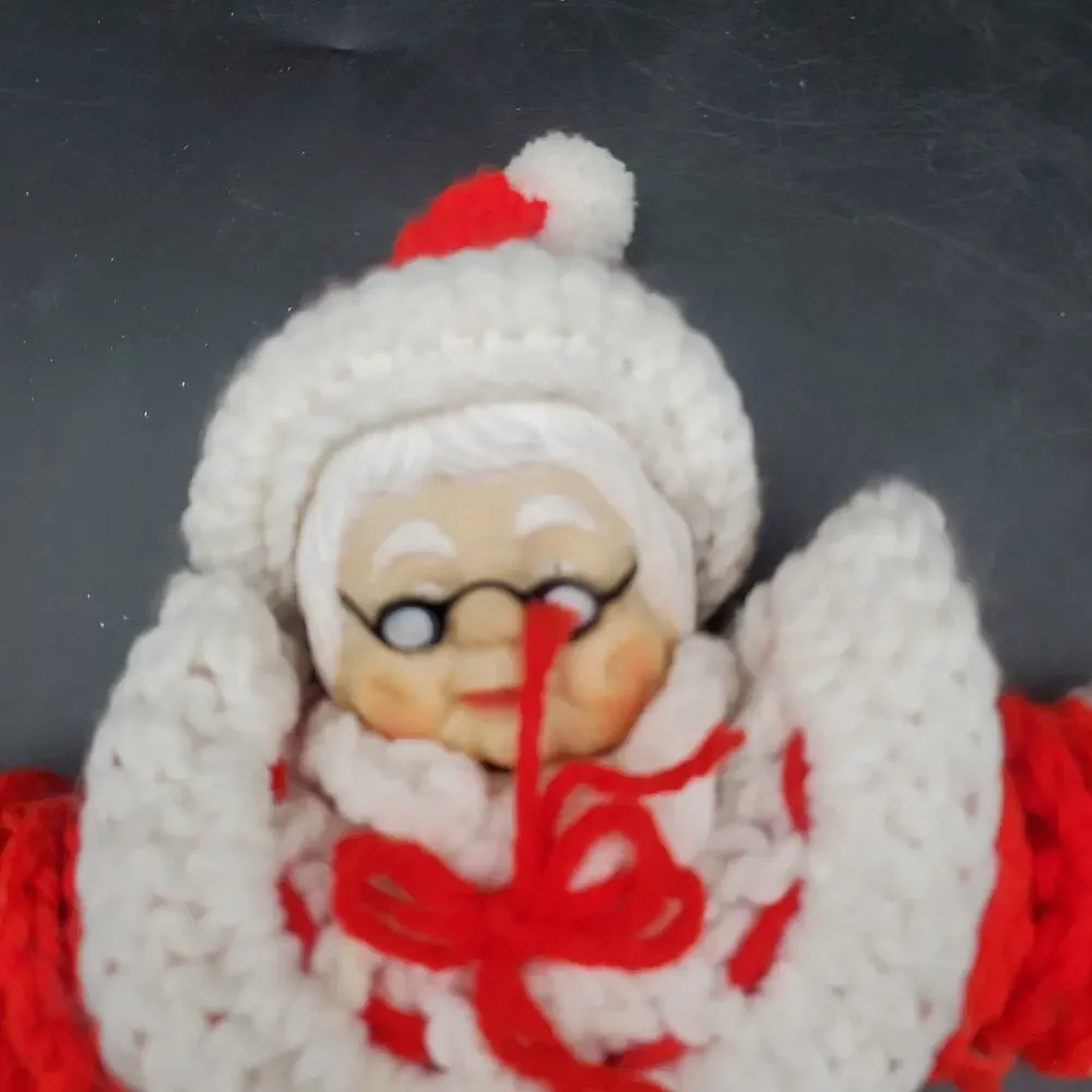 Vintage Hand Crocheted Mrs. Claus Doll Christmas Decoration Yarn Figure 12 Inch